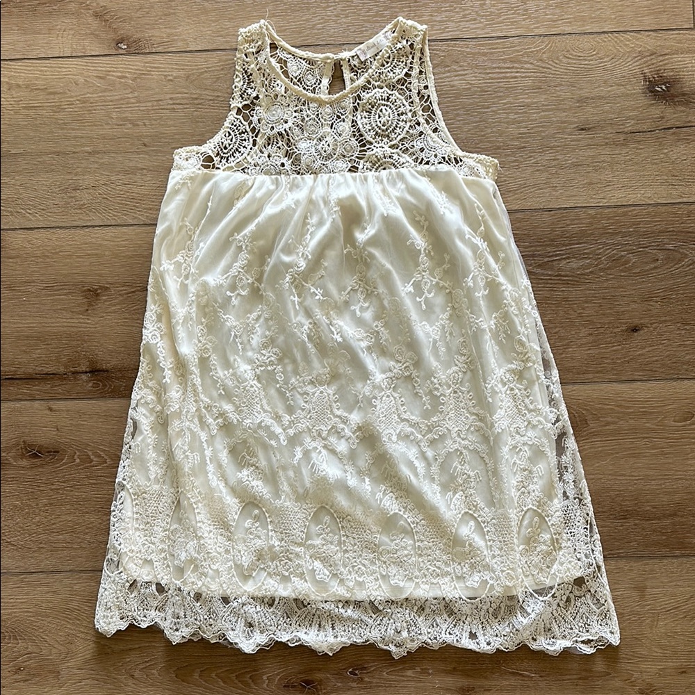 Altar’d State Cream Lace High Neck Halter Shift Dress Size Small